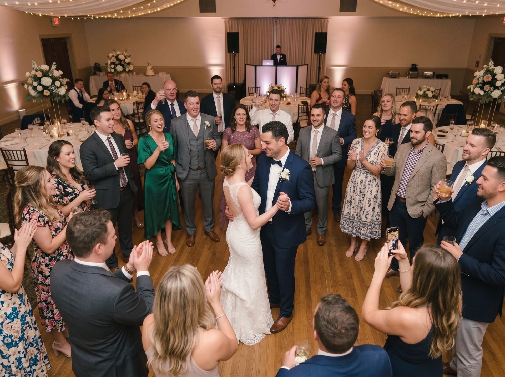 Guests gathered around the couple during their first dance