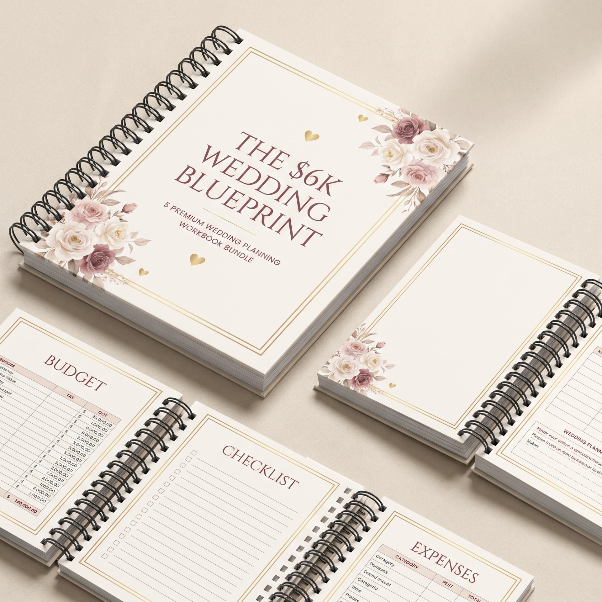 The $6K Wedding Blueprint workbook bundle with budget, checklist and expense planners
